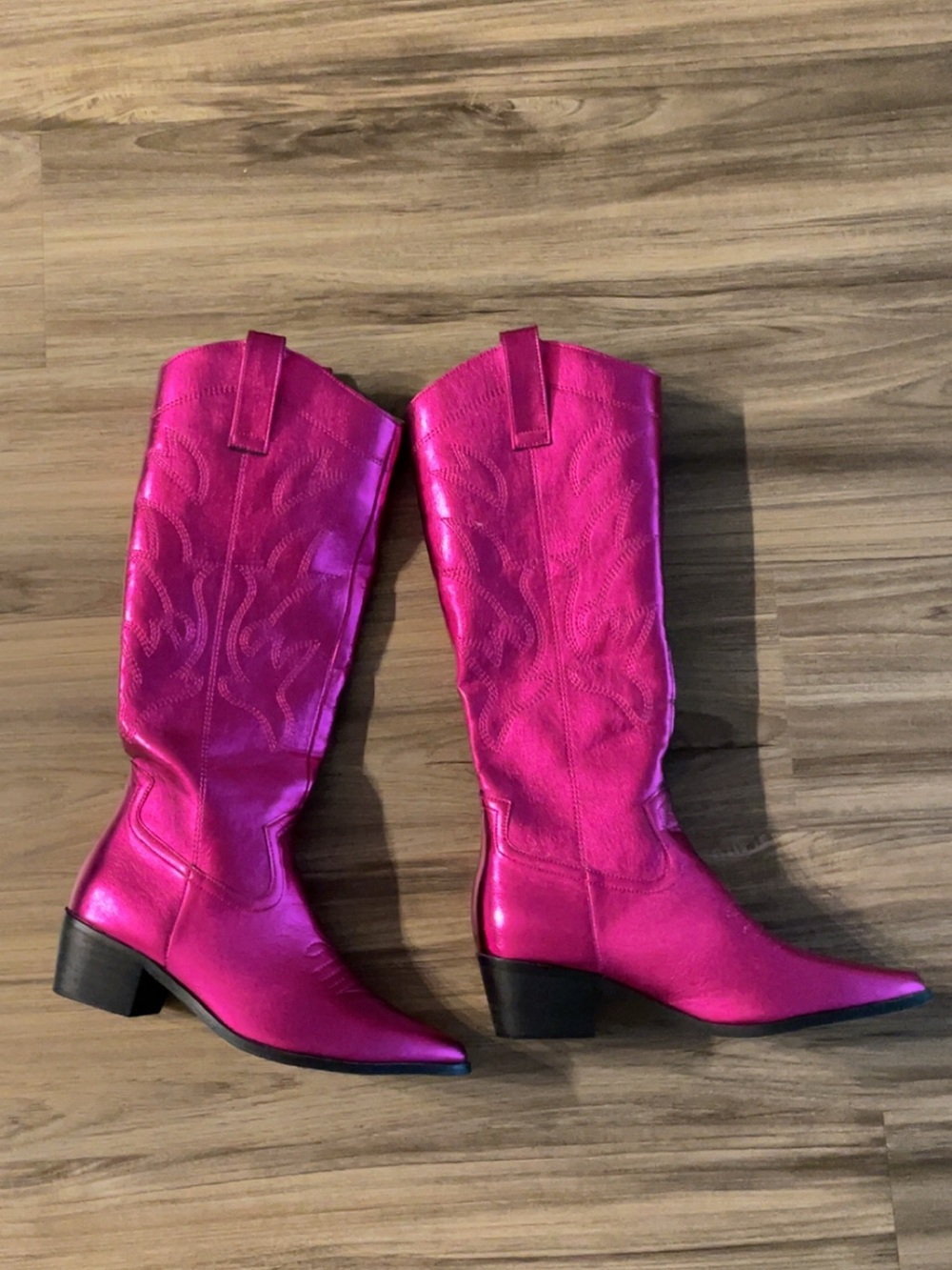 Pink metallic cowboy boots